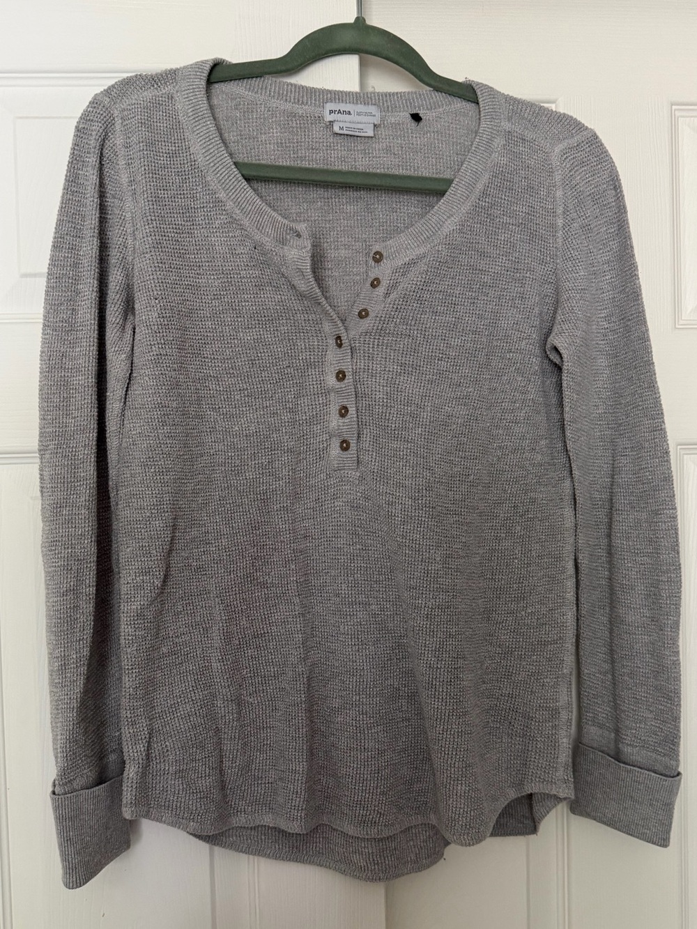 Prana Light Gray Waffle Knit Henley Shirt